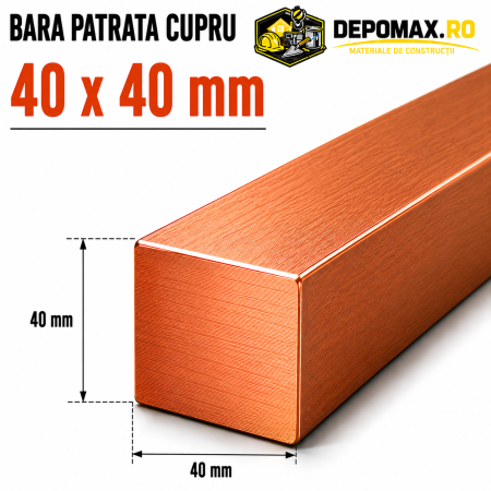 Bara patrata cupru 40 x 40 mm – lungime 3 metri – Cu-ETP